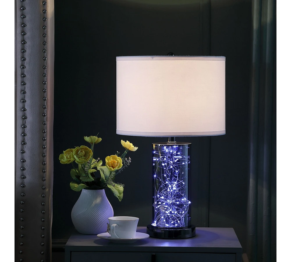 Streamdale Furniture 21.25" In Cynx Led Night Light Mid-Century Glass Black Chrome Table Lamp