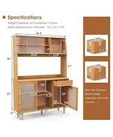 Bamboo Buffet Cabinet Wine Bar Pantry Cupboard Sideboard with Rattan Sliding Door