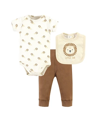 Hudson Baby Girls Cotton Bodysuit, Pant and Bib Set