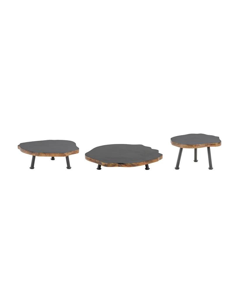 Tree Disc Pedestal Tray Set – Natural Wood Riser Stands for Rustic Centerpiece or Display Decor