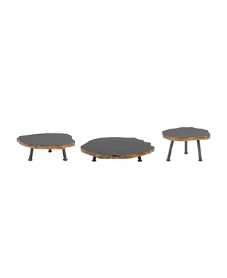 Tree Disc Pedestal Tray Set – Natural Wood Riser Stands for Rustic Centerpiece or Display Decor