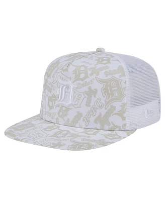 New Era Men's White Detroit Tigers Logo Dunes A-Frame Trucker 9FIFTY Snapback Hat