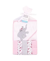 Hudson Baby Girls Hooded Towel and Five Washcloths