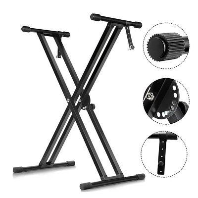 5 Core Piano Stand Double Braced Adjustable Keyboard Stands Metal X Style On Stage Keyboard Seat Durable & Sturdy Easy To Assemble - Ks 2X Blk