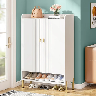 Tribesigns Shoe Cabinet Storage Entryway: Slim 6-Tier Shoe Organizer Cabinet with Adjustable Shelves, Freestanding Wood Shoe Rack with Doors for Entry