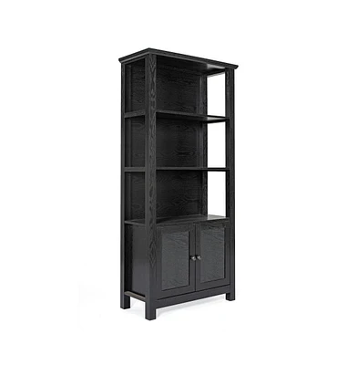Omaha Modern Farmhouse Storage Cabinet Bookcase, Glass Doors And Open Shelves