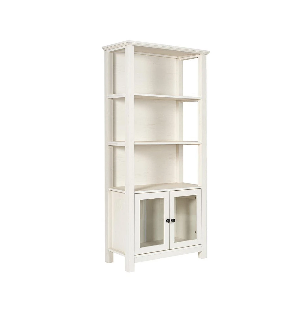 Omaha Modern Farmhouse Storage Cabinet Bookcase, Glass Doors And Open Shelves