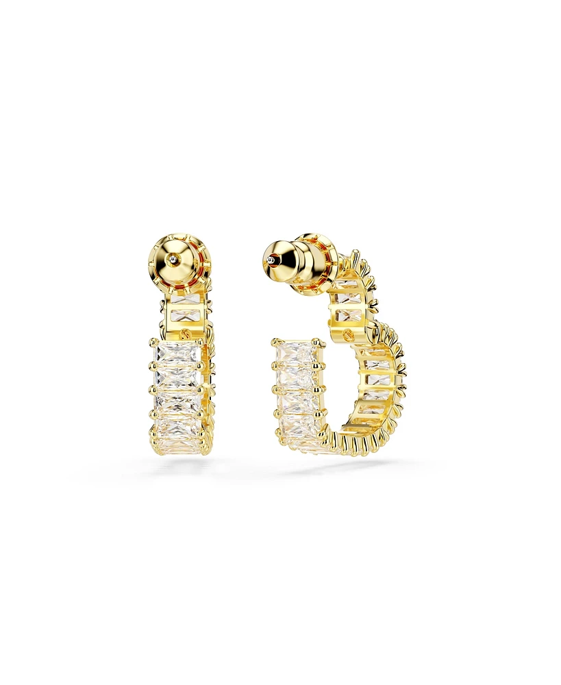 Swarovski Baguette Cut, Heart, Small, White, Gold-Tone Plated atrix Hoop Earrings