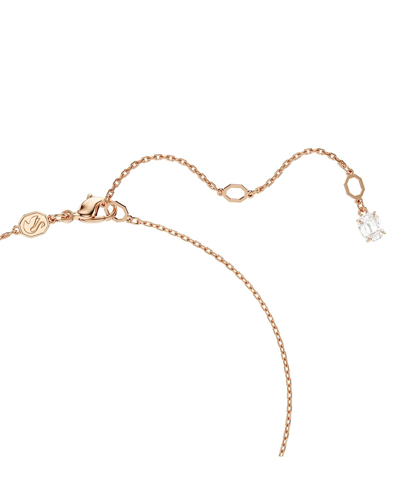 Swarovski Matrix Pendant, Crystal Pearl, Round Cut, White, Rose Gold-Tone Plated Necklace