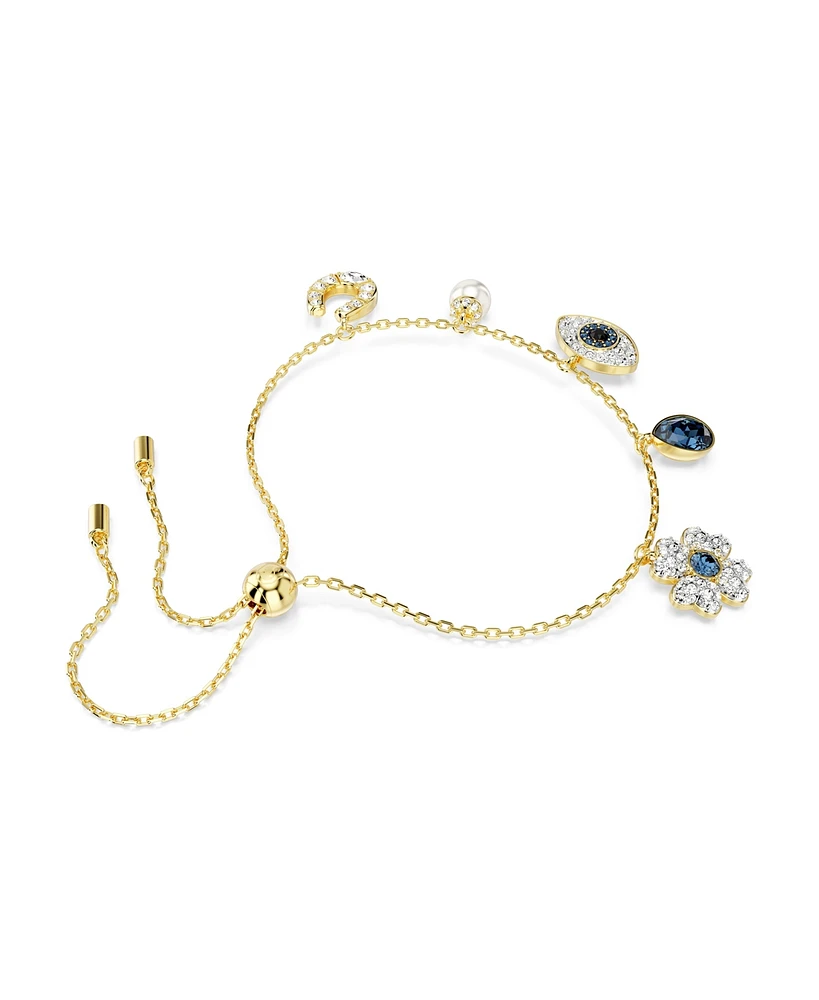 Swarovski Clover, Evil Eye and Horseshoe, Blue, Gold-Tone Plated Symbolica Bracelet