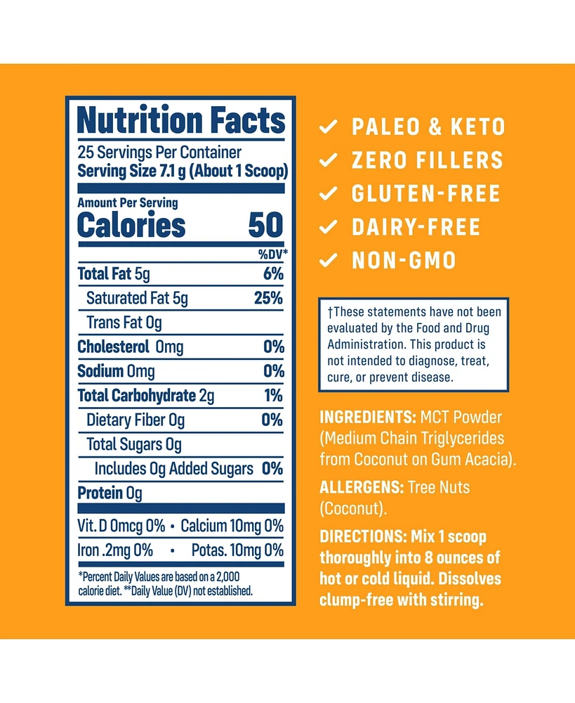 NativePath Mct Oil Powder Supplement - Unflavored Mct powder with keto-friendly C8 MCTs. Free of dairy, gluten and GMOs, 25 servings