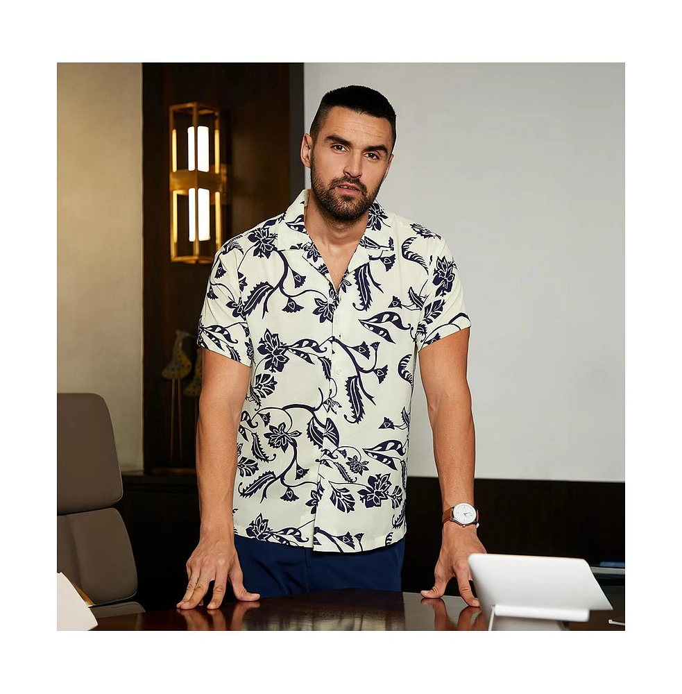 Men's Midnight Black & Ivory White Contrast Flower Shirt