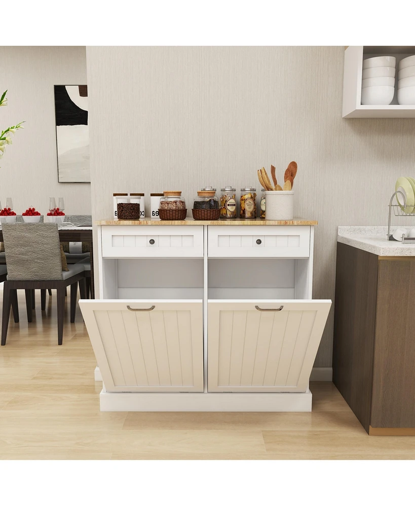 Multifunctional Trash Cabinet with Drawers and Uv Painting for Kitchen and Laundry (White)