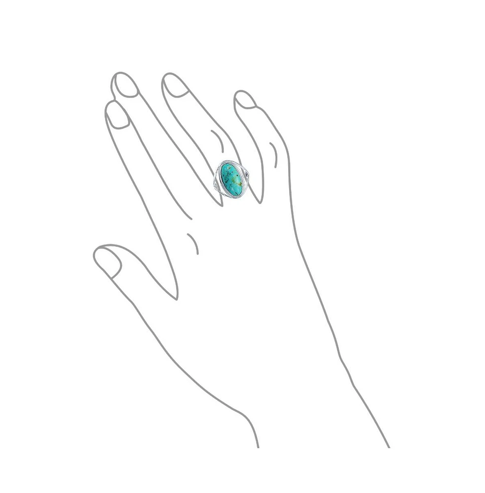 Bling Jewelry Simple Large Dome Oval Cabochon Bezel Set Blue Natural Turquoise Western Statement Ring For Women Split Band .925 Sterling Silver