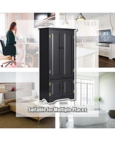Accent Storage Cabinet Adjustable Shelves Antique 2 Door Floor Cabinet Cream