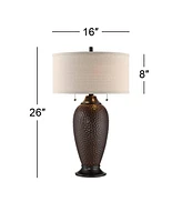 Cody Modern Industrial Rustic Table Lamps 26" High Set of 2 Hammered Oiled Bronze Brown Oatmeal Linen Drum Shade for Living Room Bedroom House Be