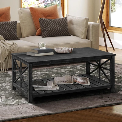 Spacious Antique Coffee Table with Open Shelving for Storage and Display