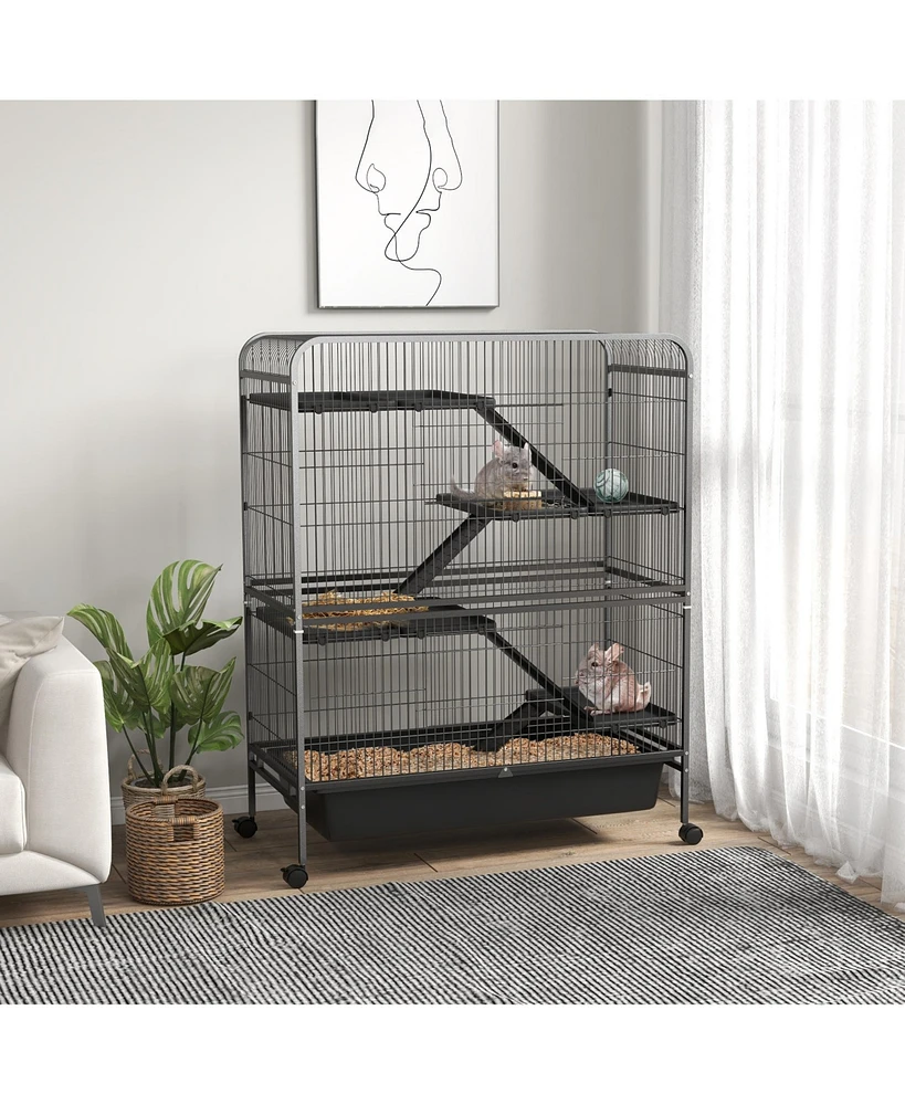 PawHut 53.5"H Small Animal Cage 5-Level Metal Ferret or Rabbits Cage
