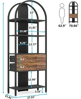 Tribesigns 4-Tier Bookshelf with 2 Drawers, Industrial Open Book Shelf Arched Bookcase, 70.8" Tall Storage Shelves Display Rack with Led Light and Met