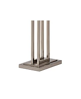 Possini Euro Design Modern Standing Floor Lamp Double Tier 62" Tall Brushed Nickel Silver Openwork Rectangular Off White Fabric Shade Decor for Living