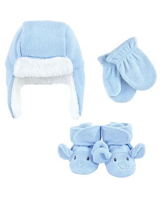 Hudson Baby Boys Unisex Winter Warmth 3Pk Earflap Hat, Mittens & Plush Booties