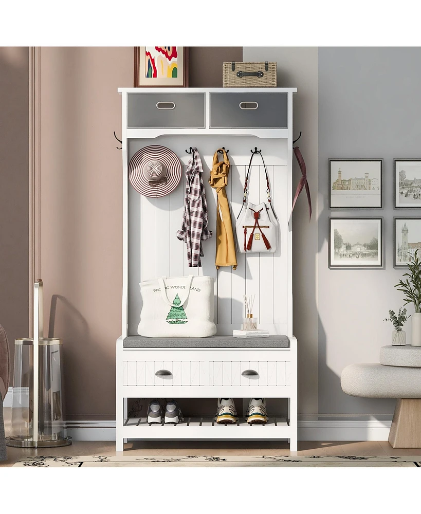 Hall Tree with Hooks, Bench, and Storage