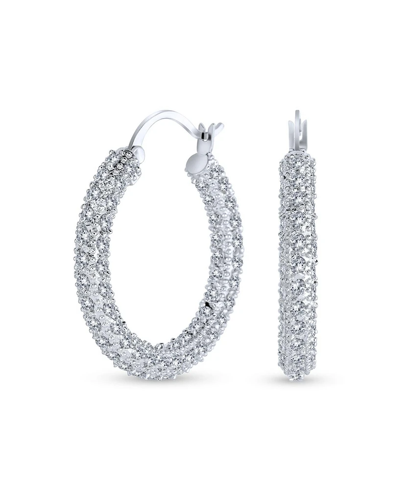 Bling Jewelry Cubic Zirconia Pave Cz Encrusted Prom Statement Hoop Earrings Brass 1.3 Diameter