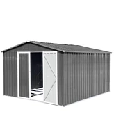 10FTx12FT Outdoor Storage Shed with Punched Vents and Hinged Door