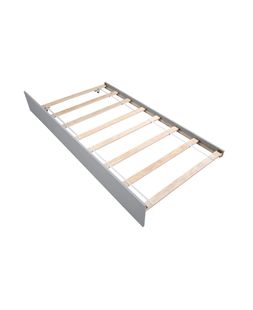 Twin Bed with Trundle, Platform Frame, Headboard/Footboard, Grey