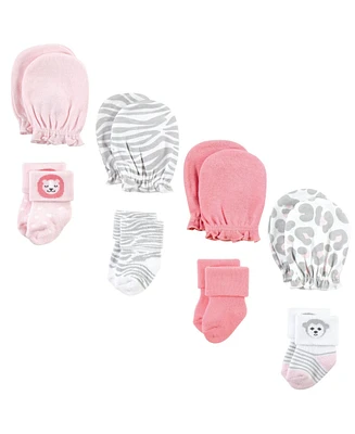 Hudson Baby Girls Socks and Mittens Set, Safari Girl, 0-6 Months