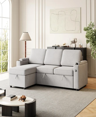 85.8" Convertible Sofa Bed with Storage, Charging Ports & Pull-Out Bed