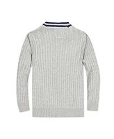 Hope & Henry Boys Organic Long Sleeve Cable Knit Cardigan Sweater with Stripe Trim