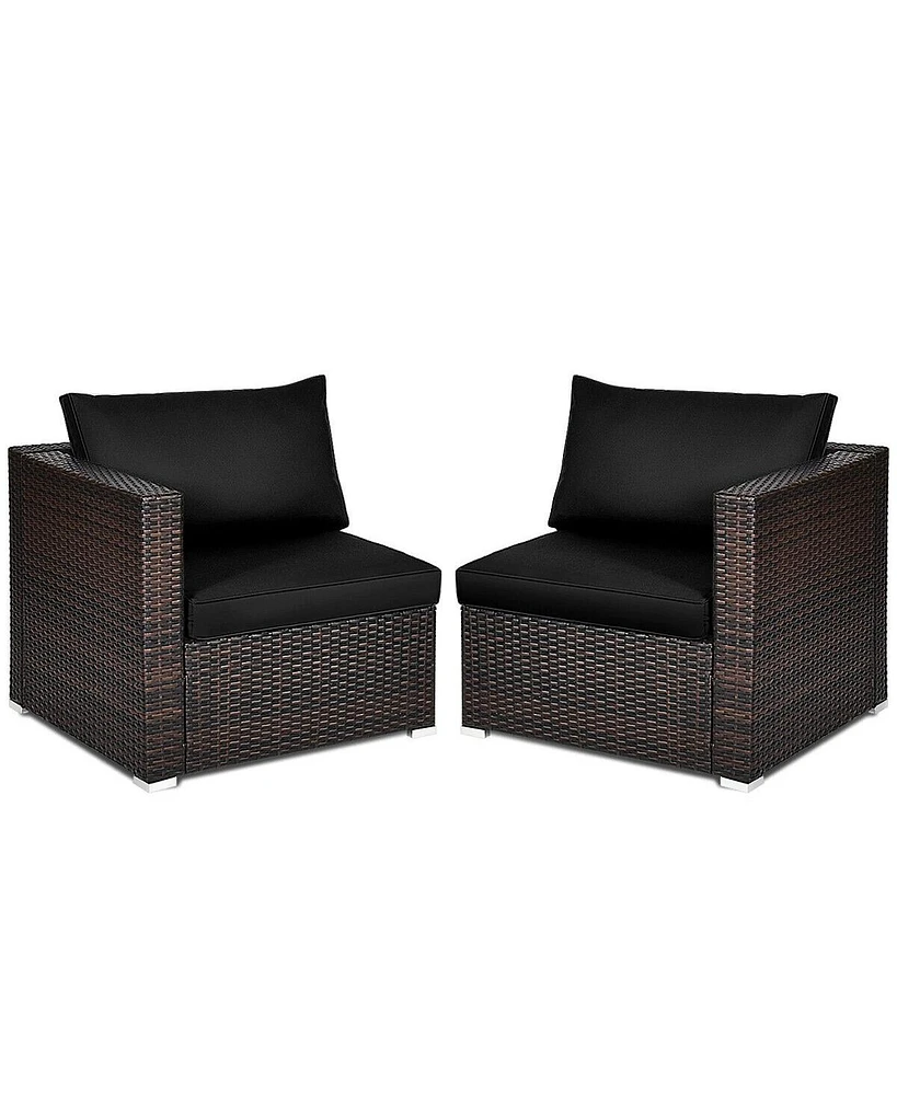 2 Pieces Patio Rattan Sectional Conversation Sofa Set