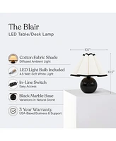 Blair Modern Led Classic Table Lamp with Black Marble Base (10"), Bulb Included