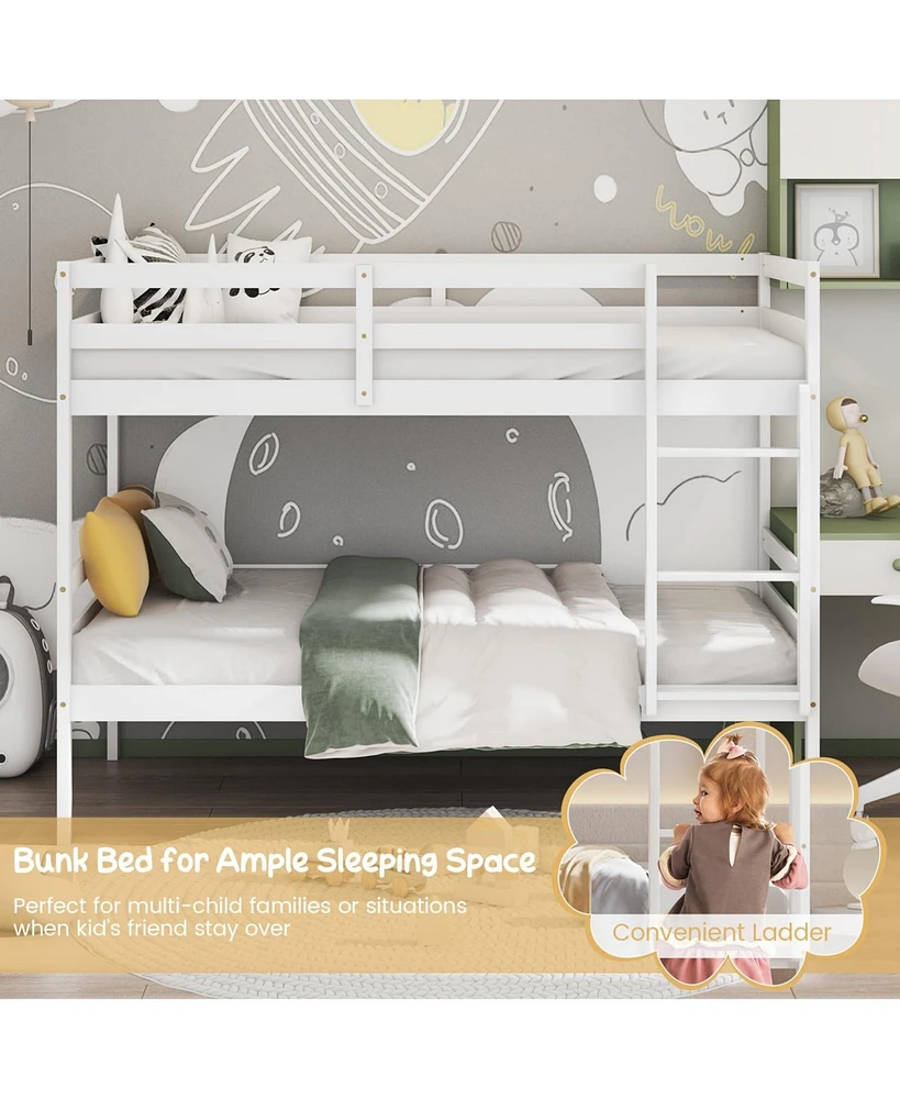 Twin Sturdy Wooden Bunk Beds with Ladder and Safety Rail