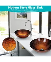 Aquaterior Round Bowl Tempered Glass Vessel Sink with Orb Faucet Mounting Ring