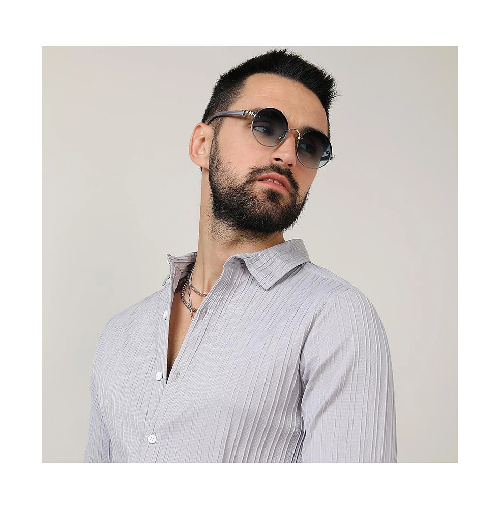 Men's Moon Grey Self-Design Striped Shirt