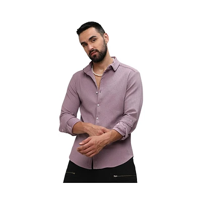 Campus Sutra Men's Lavender Stripe-Creased Shirt