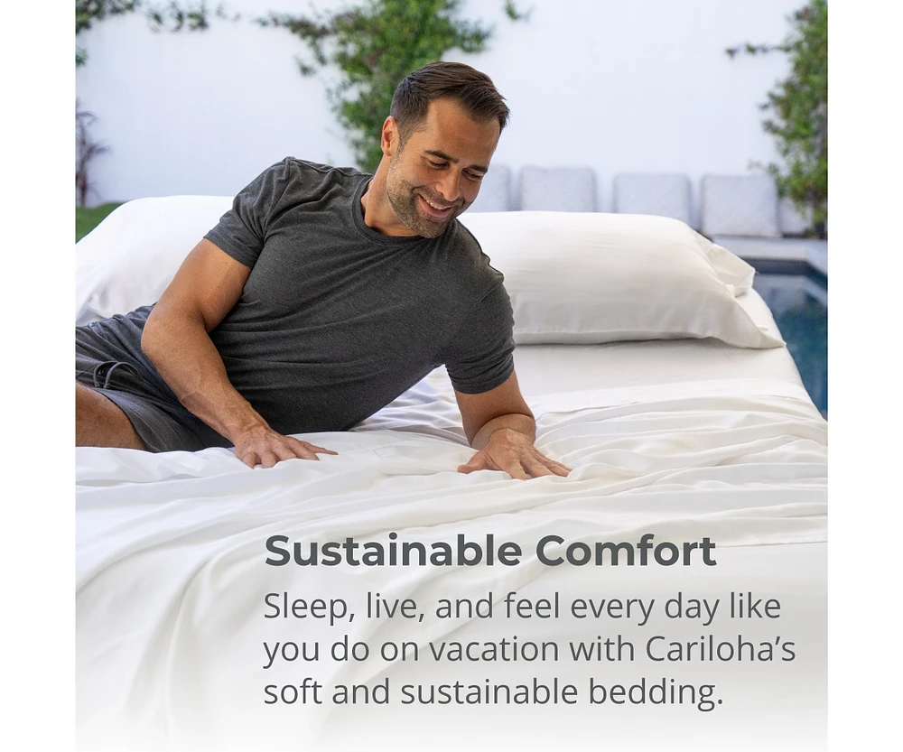 Cariloha Retreat 4-Piece Sateen Sheet Set | White | King | Lyocell Material | Breathable, Corner Straps, Extra soft & Cooling