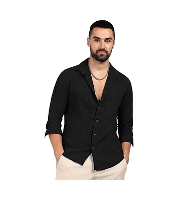 Men's Midnight Black Embossed Micro Check Shirt