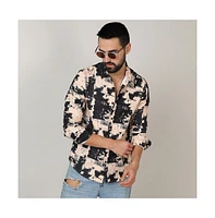 Men's Beige & Black Paint Strokes Shirt