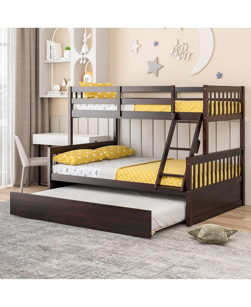 Sugift Twin Over Full Convertible Bunk Bed with Trundle