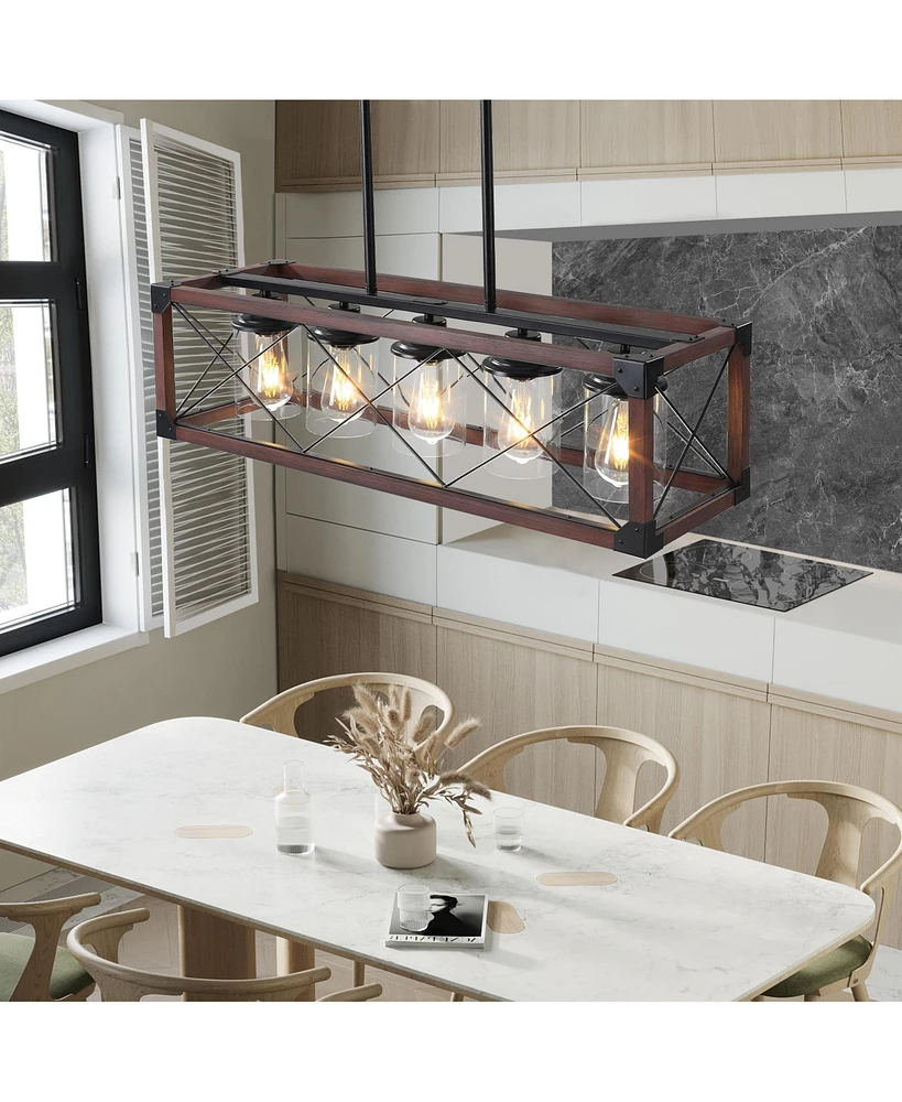 Rustic Farmhouse 5-Light Kitchen Island Chandelier | Industrial Edison Lighting