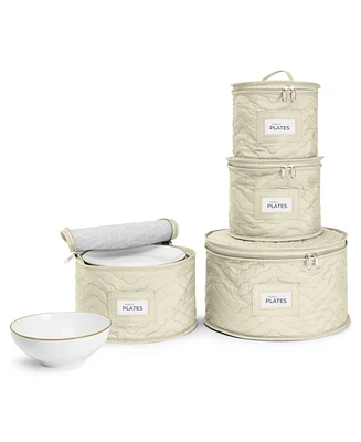 Sorbus 4 Piece Quilted China Dinnerware Storage Cases - for Dinnerware, Plate Organizer (Beige)