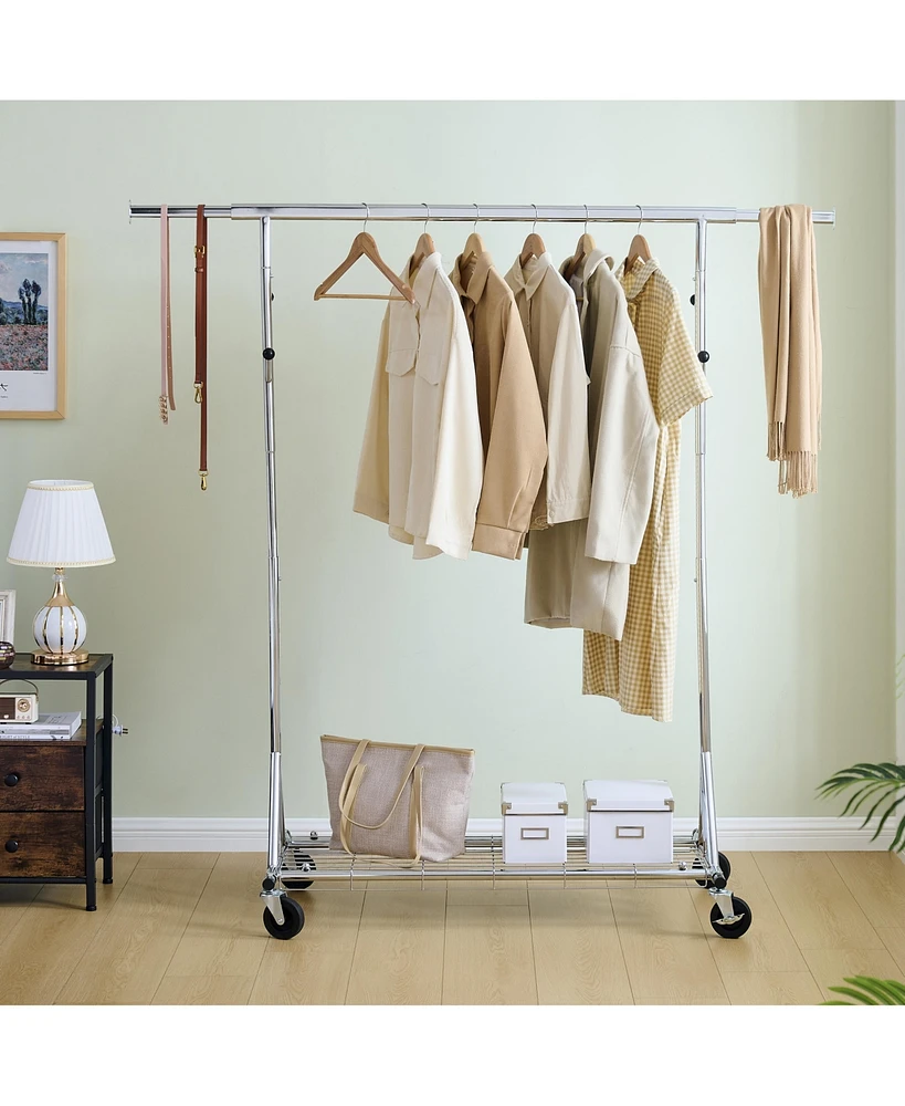 Adjustable and Extendable Heavy Duty Rolling Clothes Rack, Easy Assembly