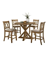 Windvale Cross-Buck Wood 5-Piece Counter Height Dining Set, Tan