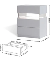 Modern Led Nightstand with 3 Drawers and Multi-Color Rgb Lighting