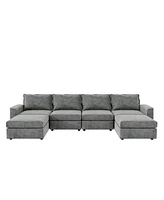 115" Chenille Modular Sectional Sofa, 6-Seat Sleeper Sofa Bed