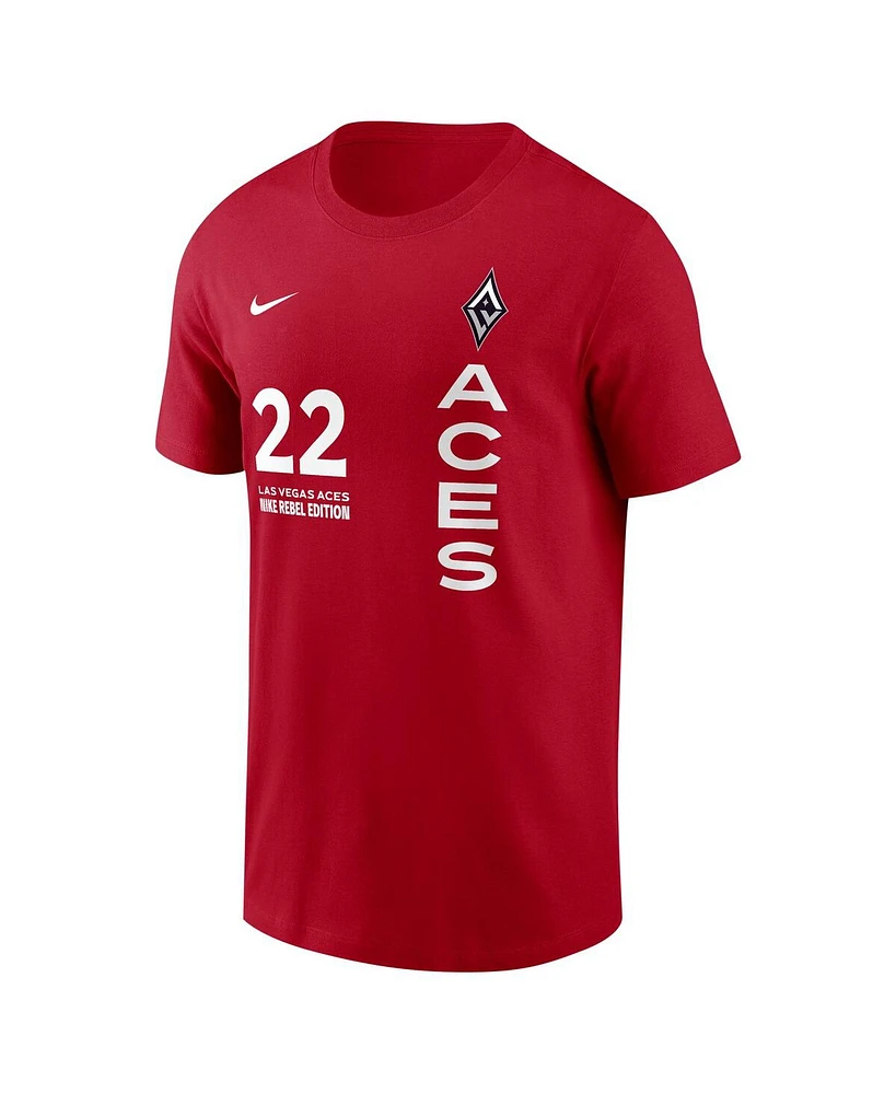 Nike Men's and Women's A'ja Wilson Red Las Vegas Aces Rebel Edition Name Number T-Shirt