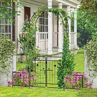 87" Garden Arbor Arched Lockable Gate Top Arbor Trellis with Side Planters